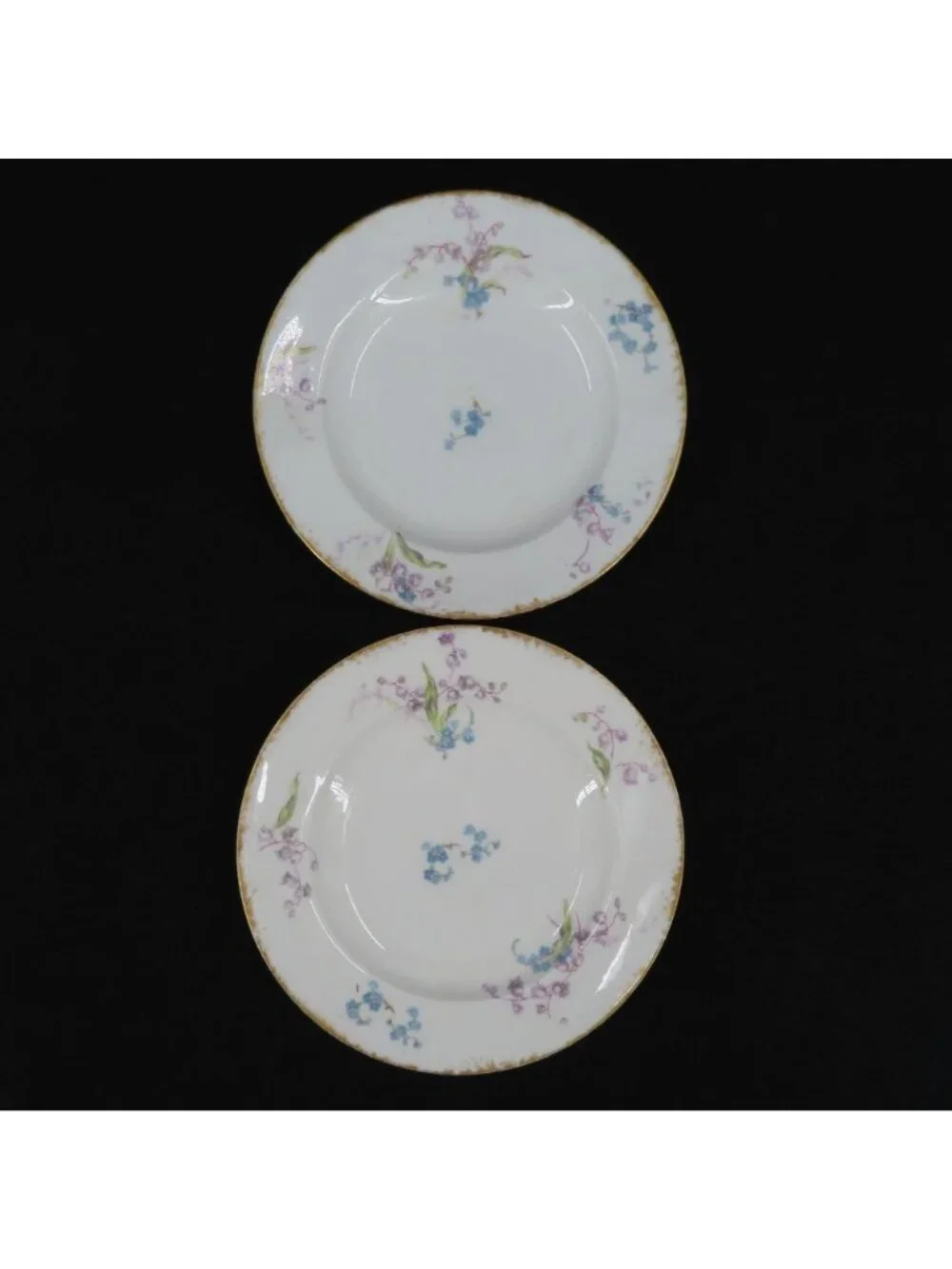 Theodore Haviland Limoges Set 2 Plates 6.25in France Purple Blue Floral Flower